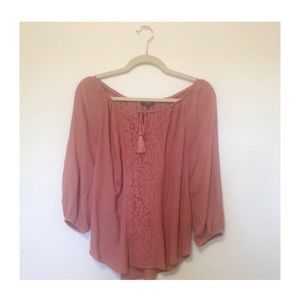 Dynamite blouse with lace and tassel tie